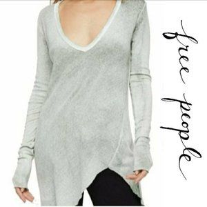 FREE PEOPLE Tee Tunic Light Wt Summer Beach Shirt Top Gray Black White XS (0-2)